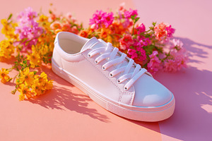 White sneaker with colorful flowers, a Beauty & Fashion Photo by AlyaAnd