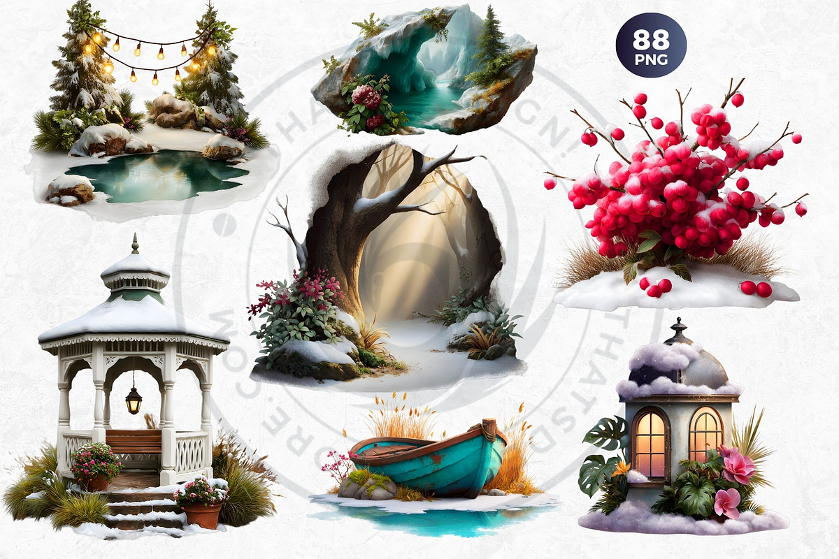Watercolor Winter Scenes Cliparts, a Seasonal Illustration by ThatsDesignArt (Photo 11 of 17)