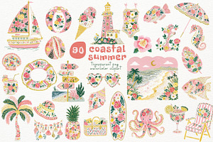 Coquette Coastal Watercolor PNG, a Seasonal Illustration by Nicolle's Colorful Art