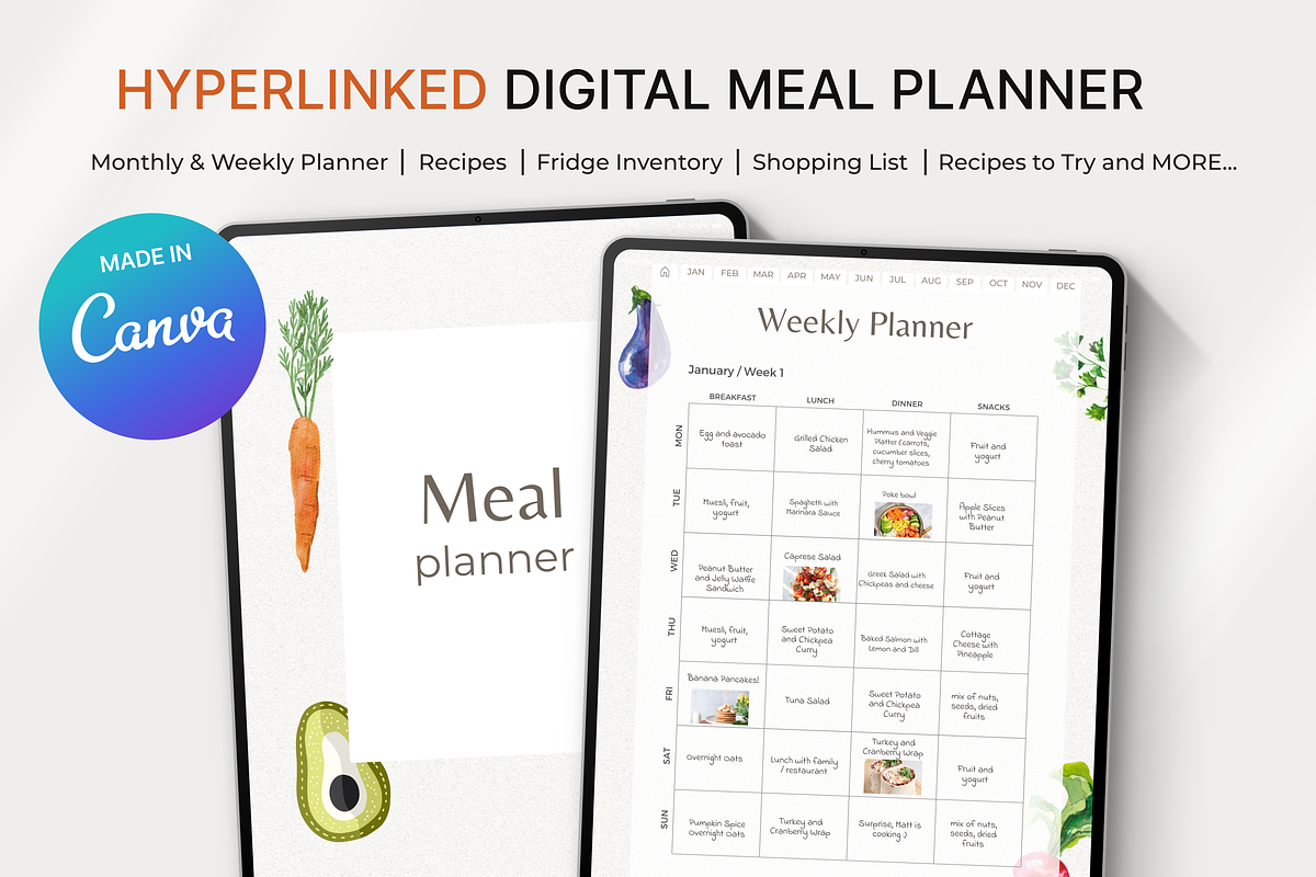 Canva Digital Meal Planner, a Design Template by Makii Templates (Photo 1 of 6)