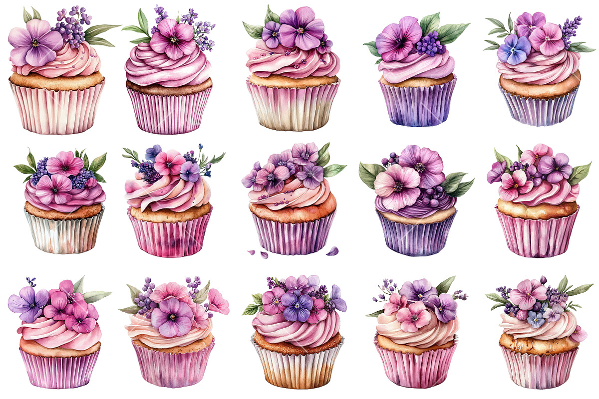 Spring Floral Cupcake Clipart, an Illustration by OK Design (Photo 3 of 6)