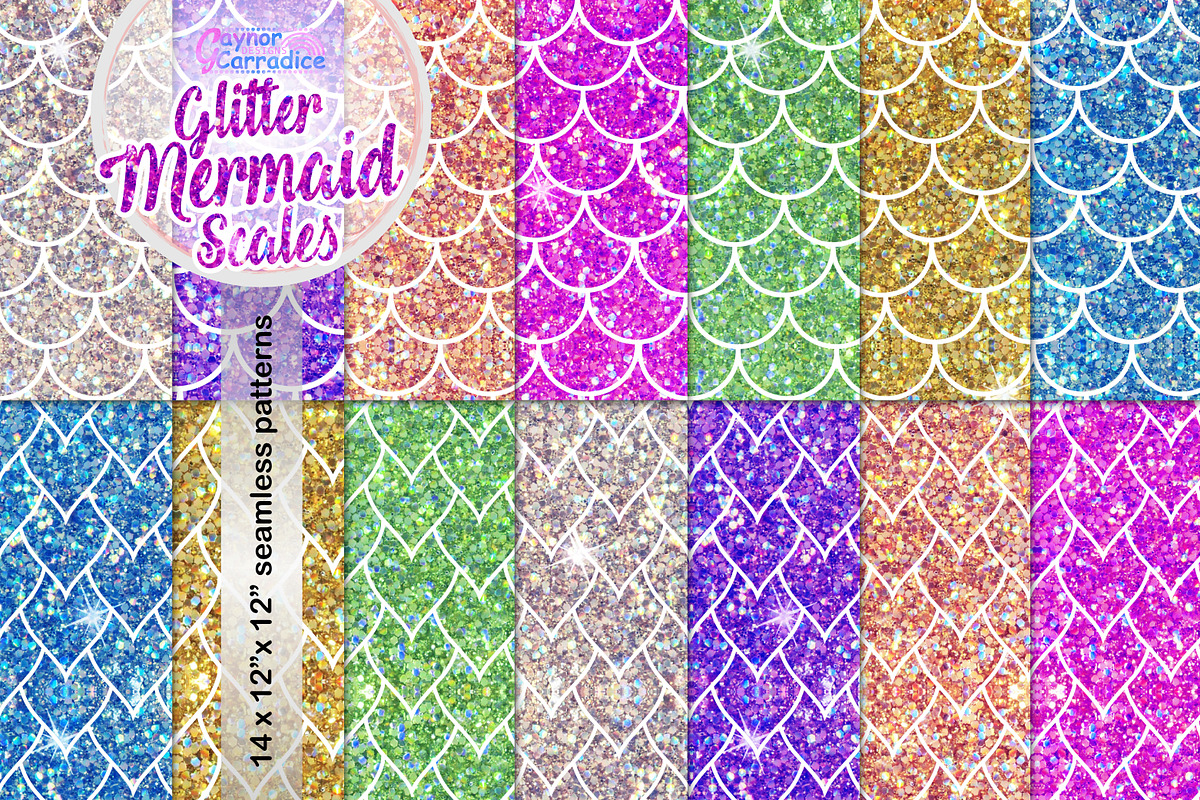 Glitter mermaid scales pattern set, an Illustration by Gaynor Carradice ...