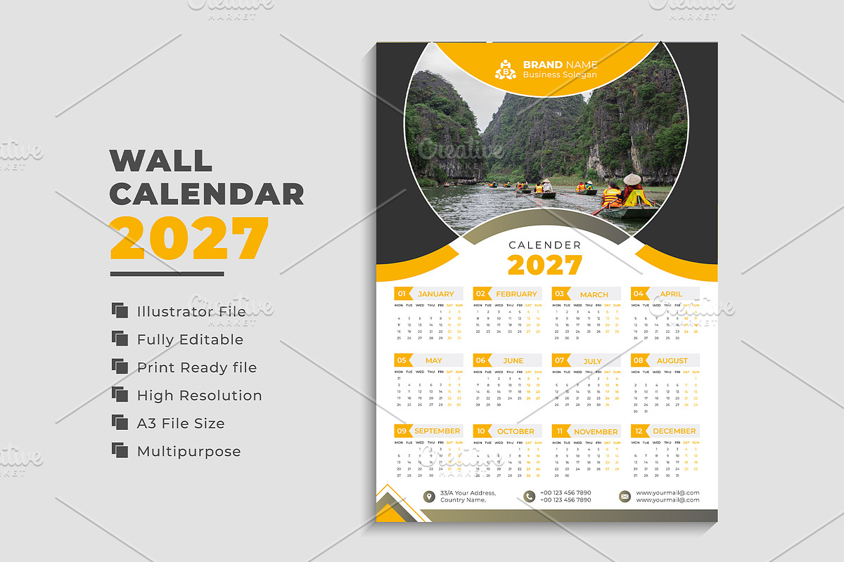 Wall Calendar 2027, a Stationery Template by pixelcreatx (Photo 2 of 5)