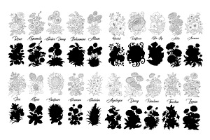 Big Set Of Vector Hand Drawn Flowers