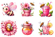 Pink Summer Bees Garden Clipart, an Illustration by Watercolor design (Thumbnail 3 of 4)