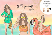 Hello Summer Girls Clipart, a Person Illustration by GlamArtZhanna (Thumbnail 1 of 4)