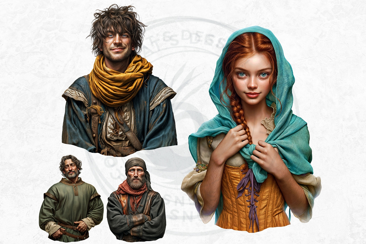 Medieval peasants clipart set, a Person Illustration by ThatsDesignArt (Photo 4 of 10)