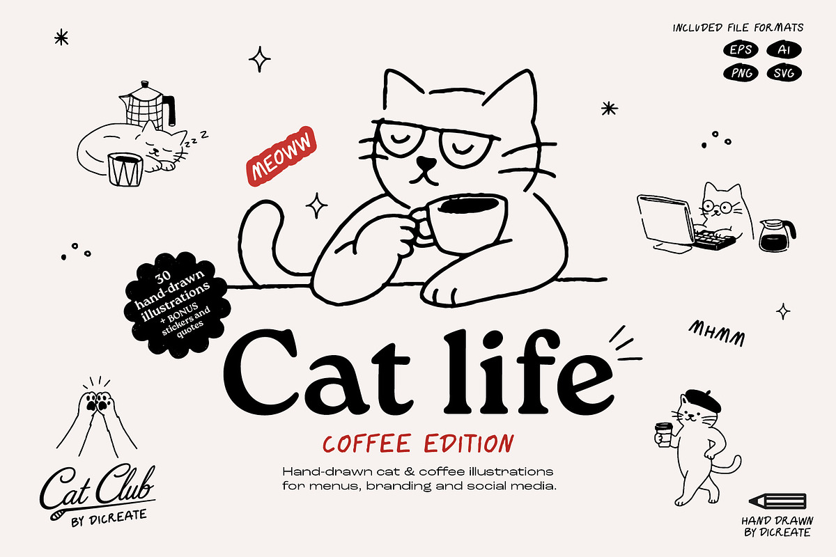 Cat Life: Coffee Edition, an Animal Illustration by dicreate (Photo 1 of 12)
