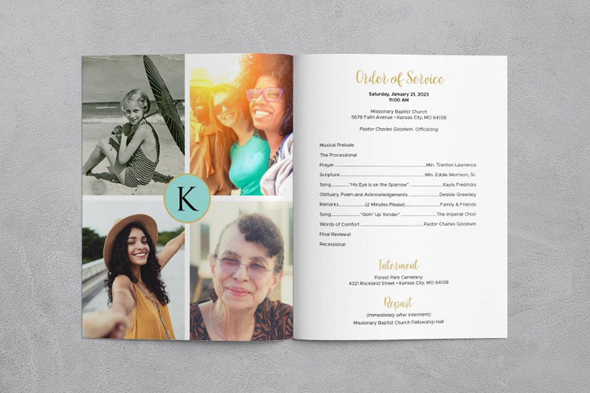 Teal & Gold Funeral Progam Template, a Templates & Theme by Studio Reena (Photo 4 of 8)