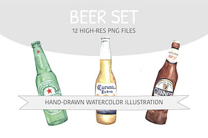 12 WATERCOLOUR BEER BOTTLES