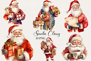 Santa Claus Watercolor Clipart. AI