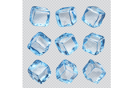 Isolated ice cubes. Realistic blocks