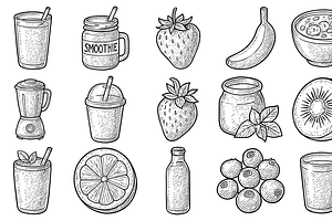 Fruity Smoothie Icon Set, an Object Graphic by nikagraphic