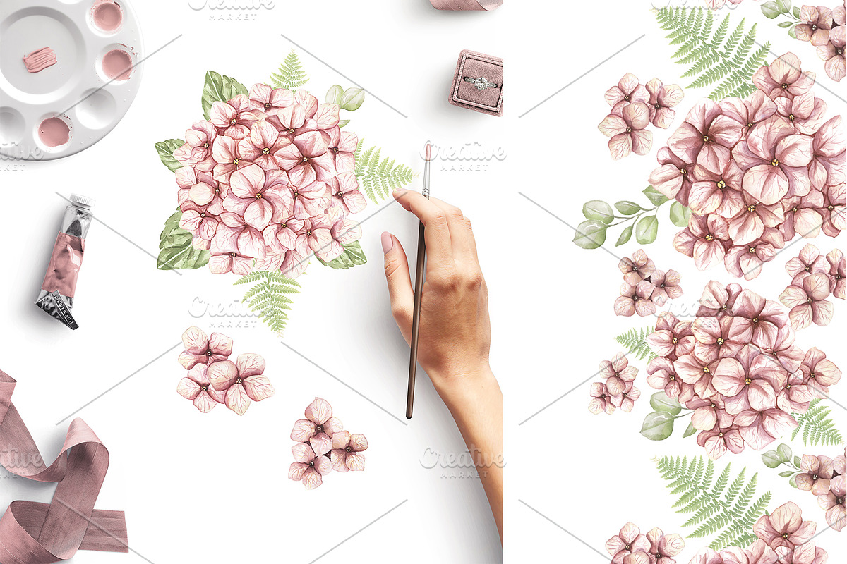 Watercolor Hydrangea Collection, a Decorative Illustration by MayaNavits (Photo 5 of 13)