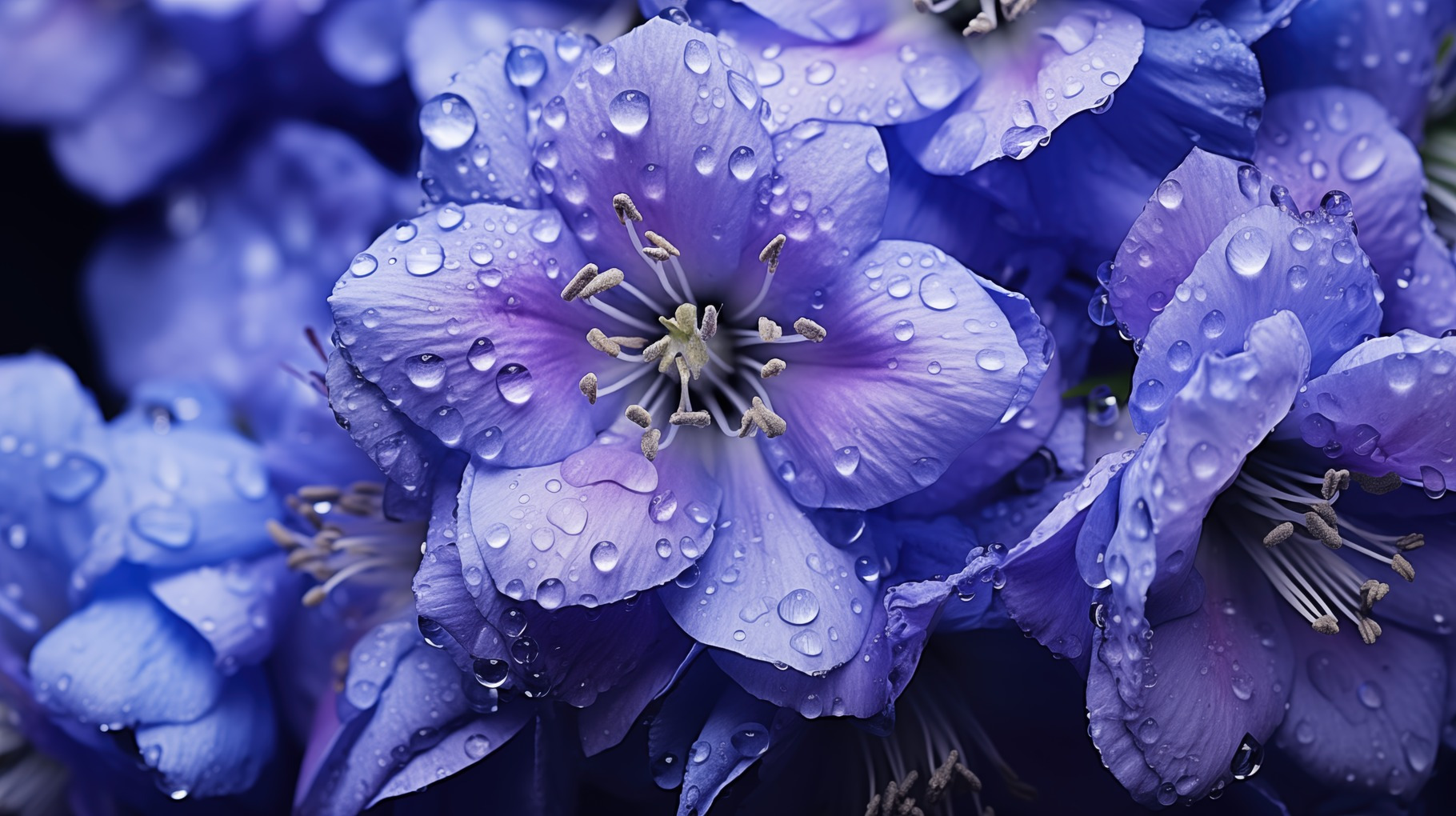 Many Delphinium flowers bouquet pattern. Close-up of vibrant purple ...