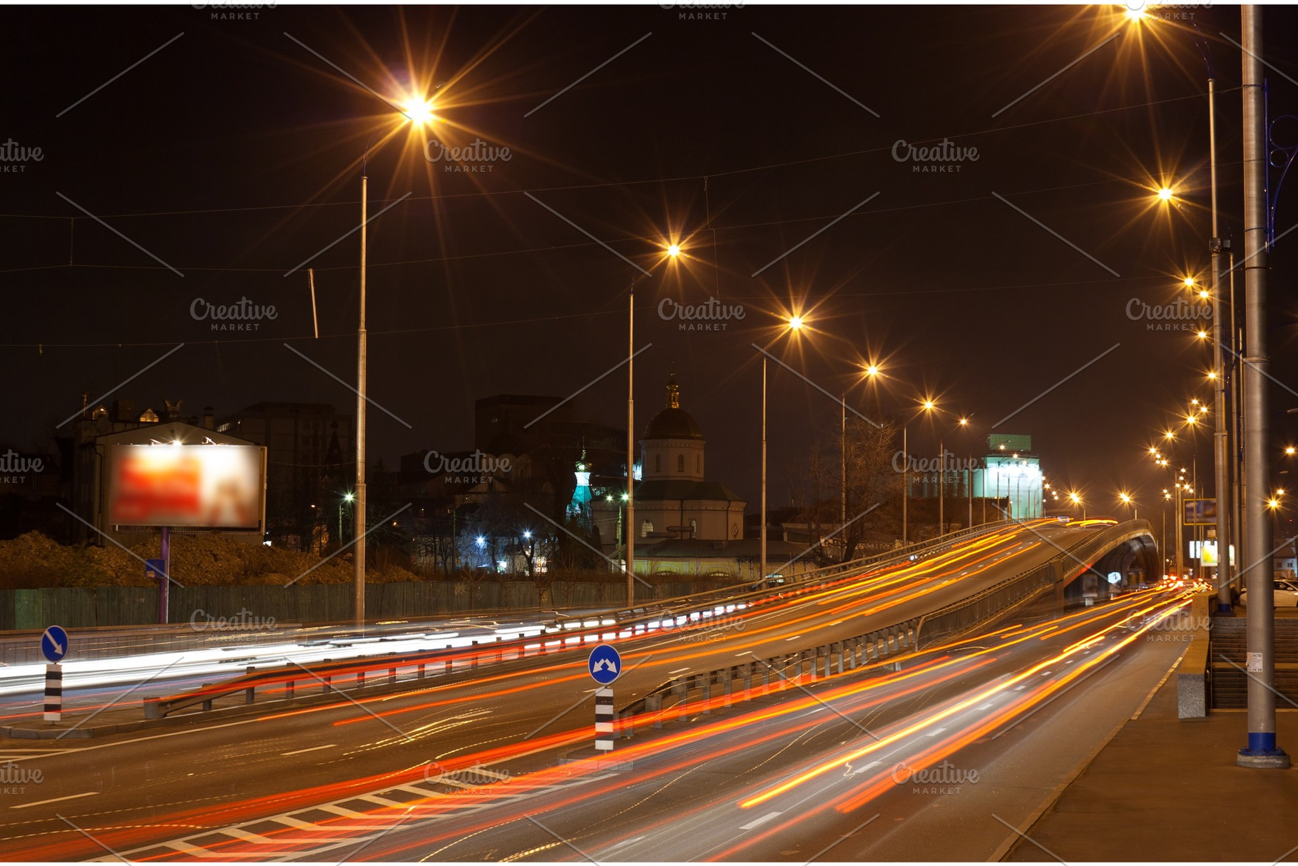 The bridge of a traffic interchange at night stock photo containing night and, a Transportation Photo by Leonid Andronov
