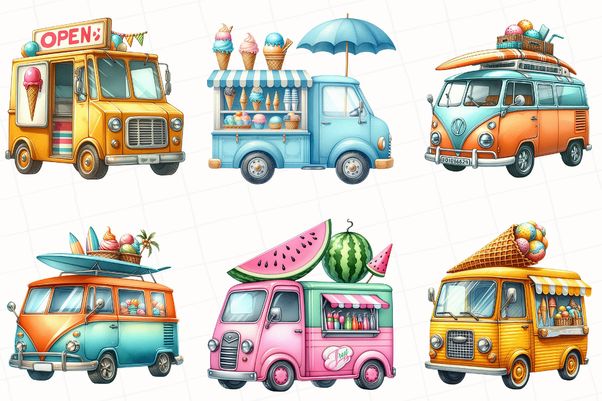 Summer Ice Cream Truck Clipart, an Illustration by OK Design (Photo 2 of 5)