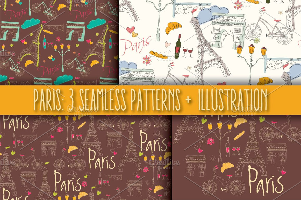Paris: 3 Patterns + 1 Illustration, a Pattern Graphic by Blue Lela Design