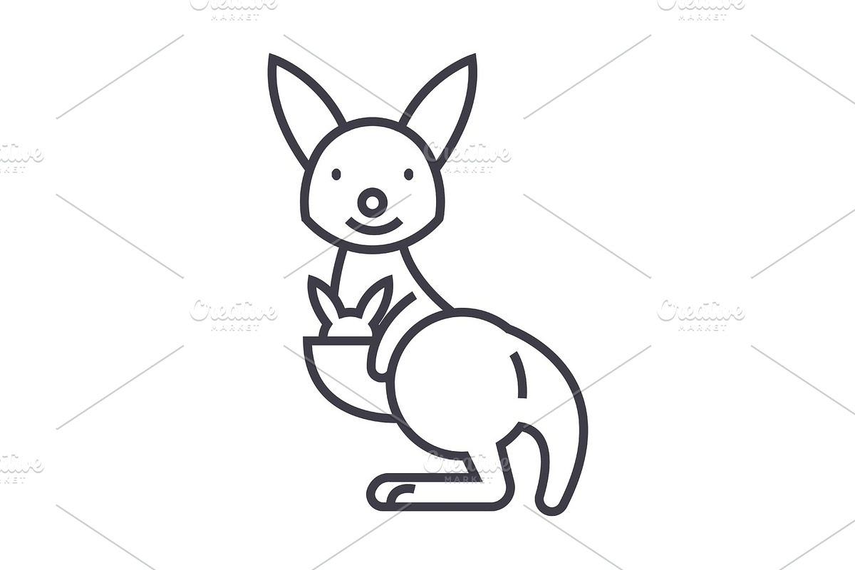 cute kangaroo vector line icon, sign, illustration on background, editable strokes, an Animal Illustration by urban icon
