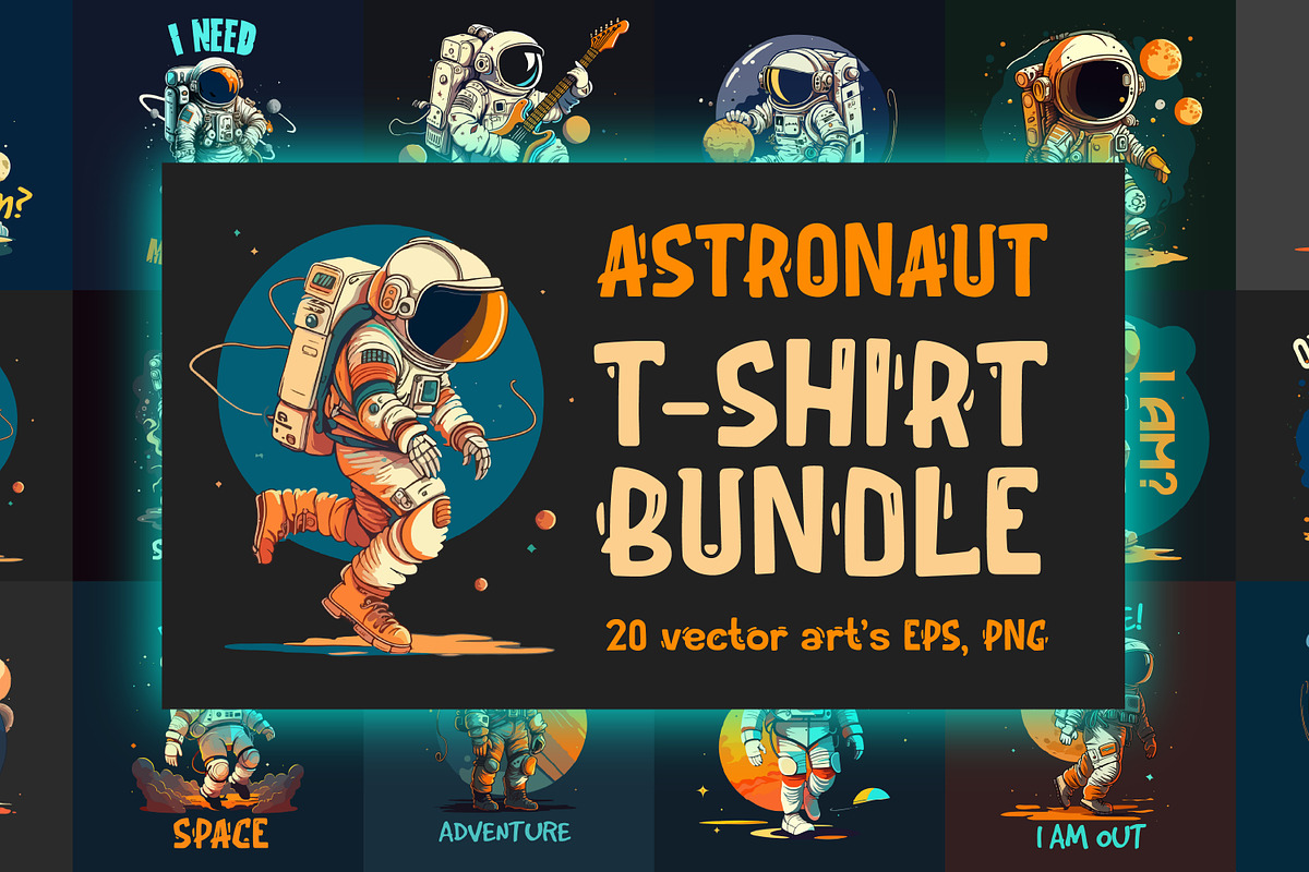 Astronaut t-shirt bundle. 20 vector, a Technology Illustration by Fractal fonts & graphics (Photo 1 of 21)