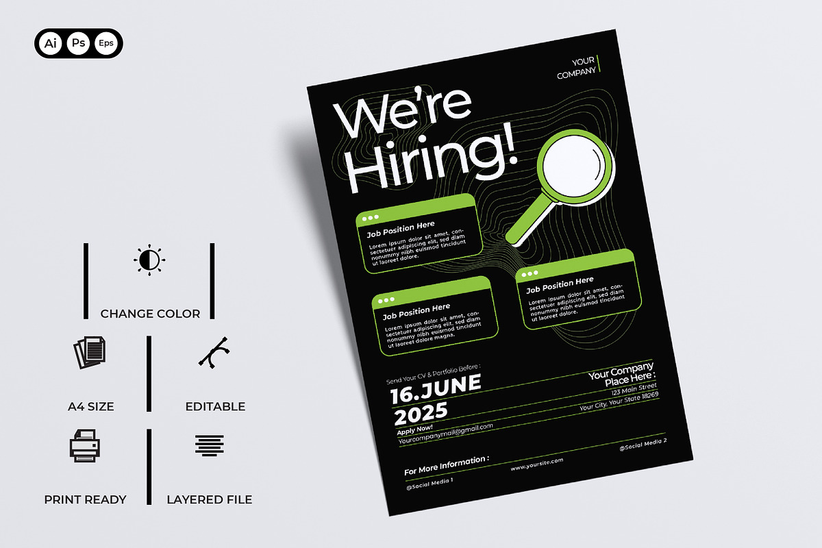 Black Simple Hiring Flyer, a Flyer Template by Siska Arista (Photo 2 of 2)