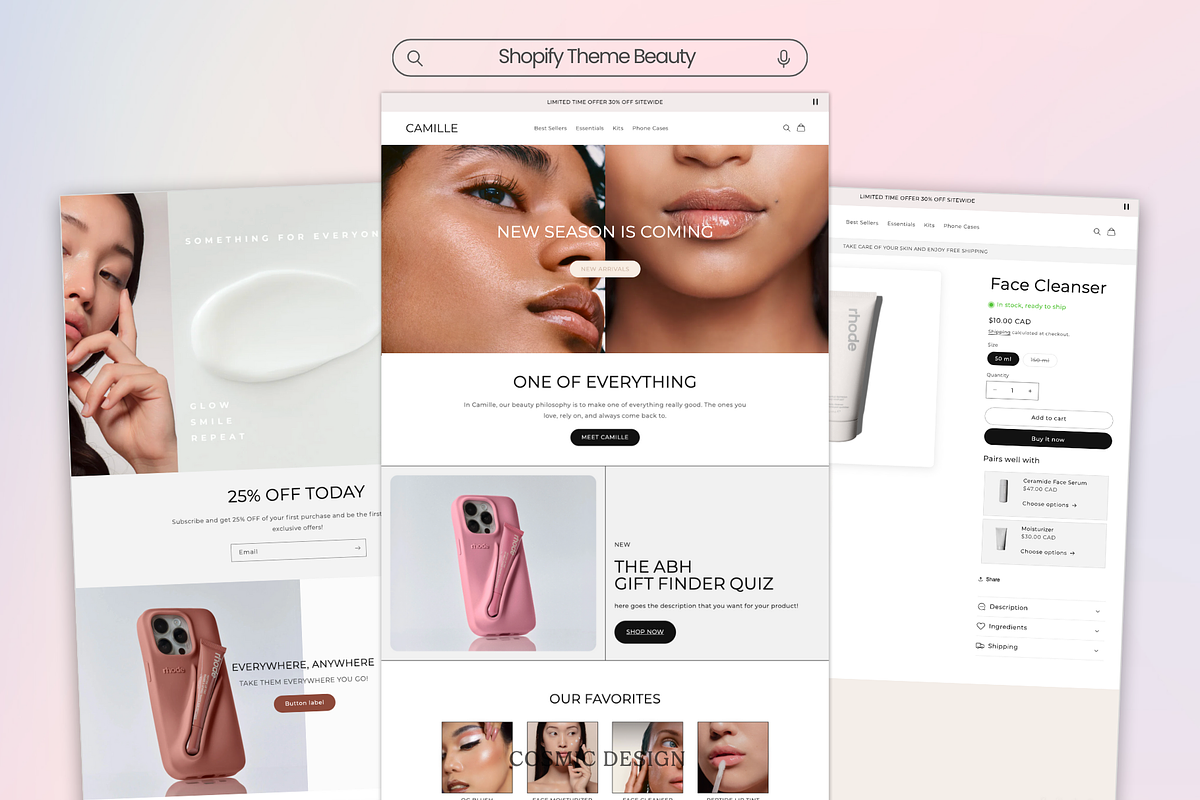 Camille Beauty Shopify Theme Website, a Shopify Template by Cosmic Design (Photo 2 of 7)