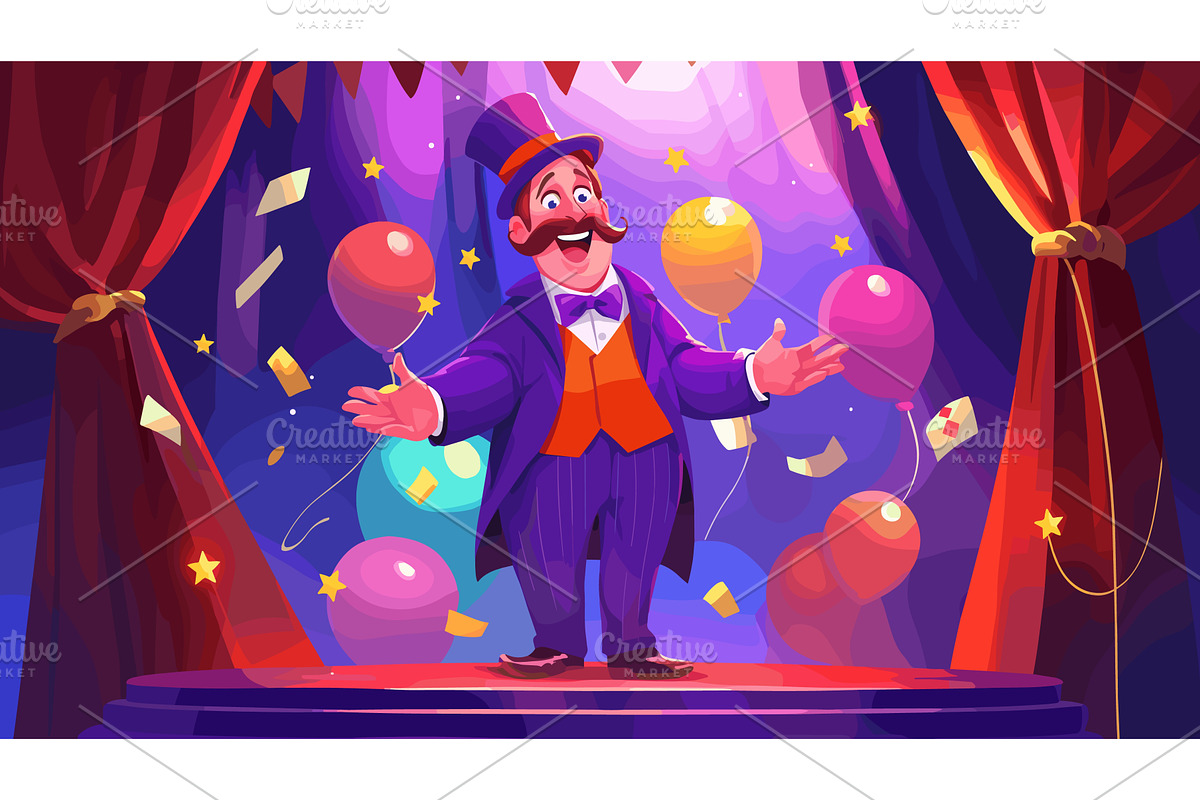 Magician performance. Cartoon magic, a Person Illustration by Stock-Smart-Start