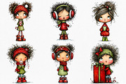 Quirky Christmas Girl Clipart Bundle, an Illustration by Canvas Craft (Thumbnail 4 of 7)