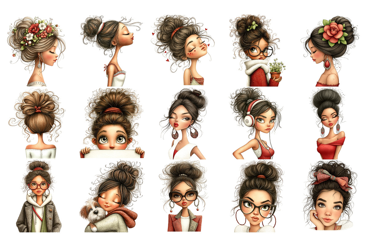 Messy Bun Girls PNG Clipart, a Person Illustration by Nicolle's Colorful Art (Photo 4 of 7)