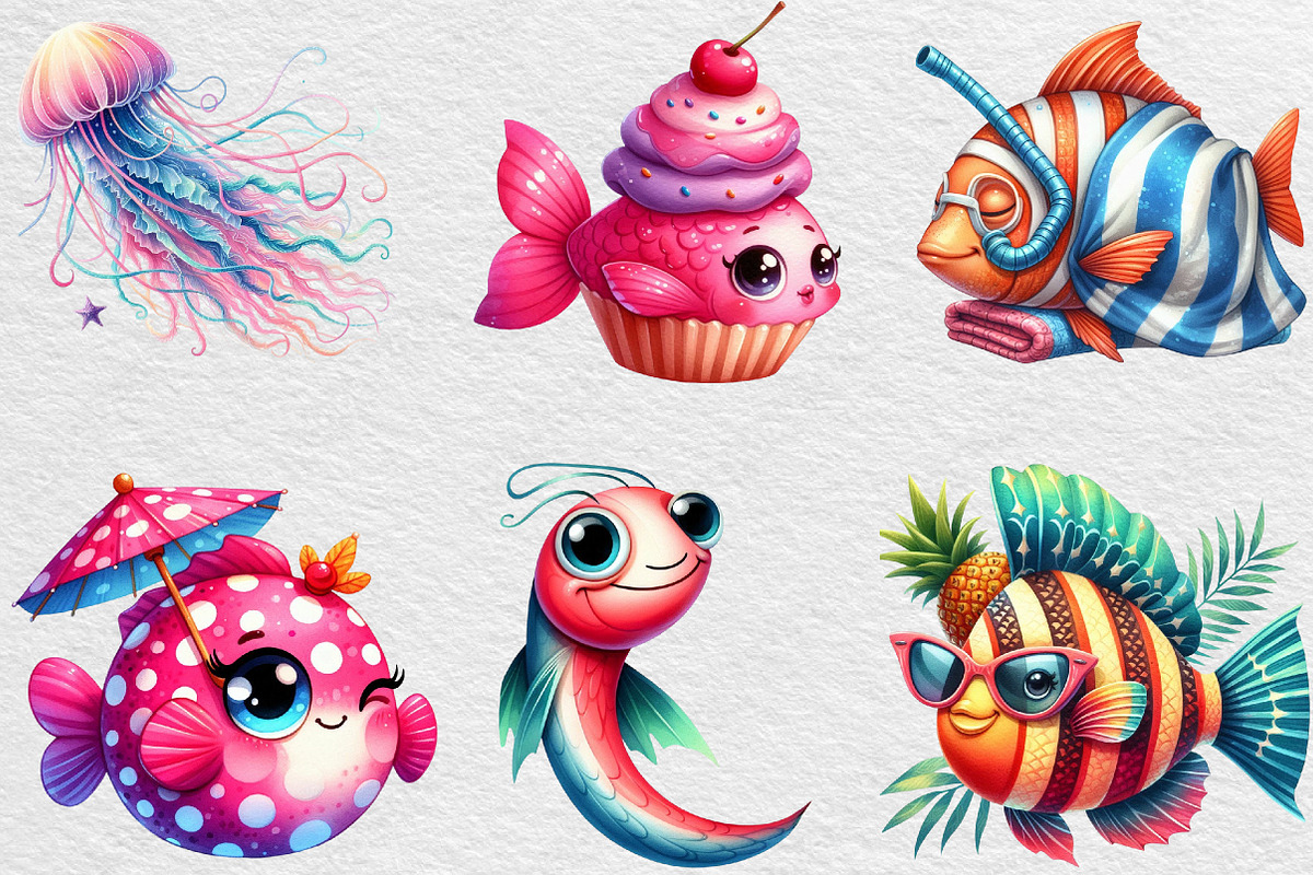 Quirky Whimsical Summer Fishes Clipa, an Illustration by Black Bird Studio (Photo 3 of 6)