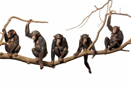 Chimpanzee sitting on a branch isola, a Photo by Iftikhar Alam