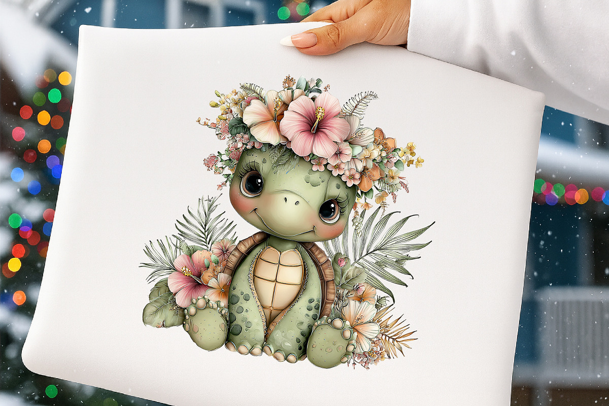 Watercolor Summer Turtle Hibiscus Cl, an Illustration by Digital Artistic99 (Photo 10 of 11)