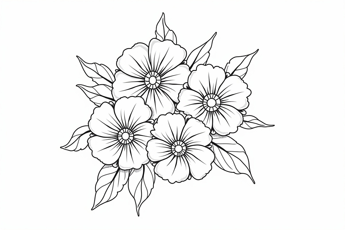 Flower Line Art Coloring Pages Set, an Illustration by jahid234 (Photo 6 of 9)