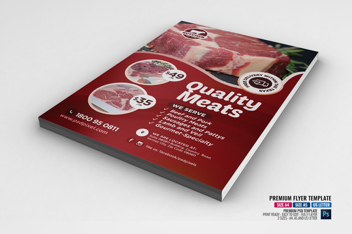 Meat Shop Promotional Flyer, a Flyer Template by PSDPixel