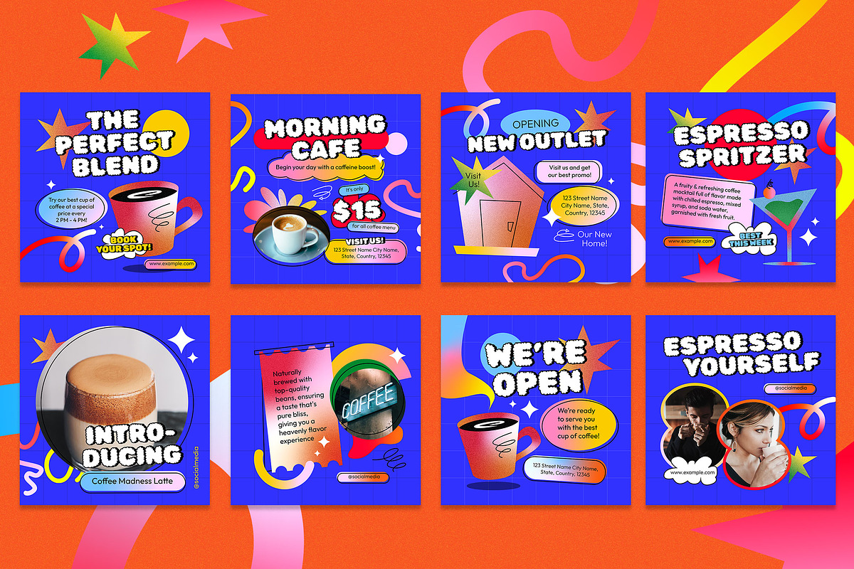 Gradient Coffee Shop Instagram Set, a Social Media Template by Aiyari Graphic (Photo 2 of 5)