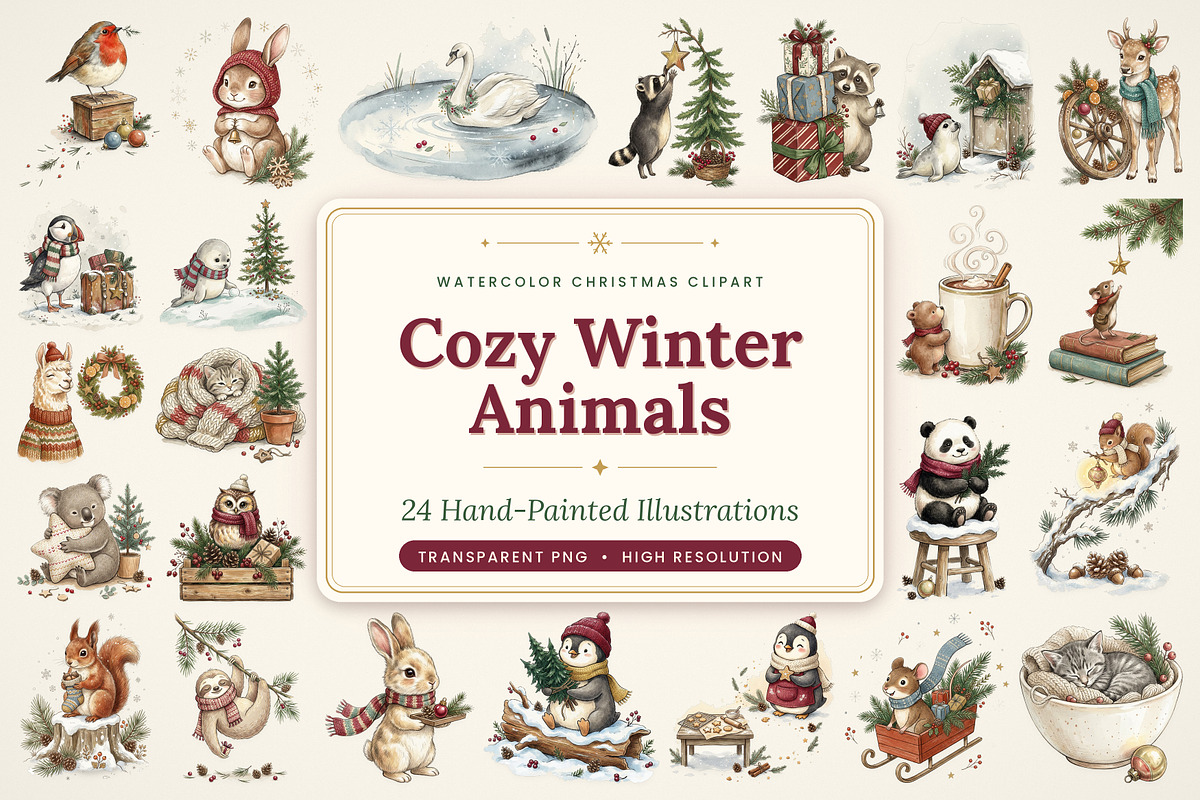 Cozy Winter Animals Clipart Bundle, an Animal Illustration by T-shirt Pond (Photo 1 of 25)