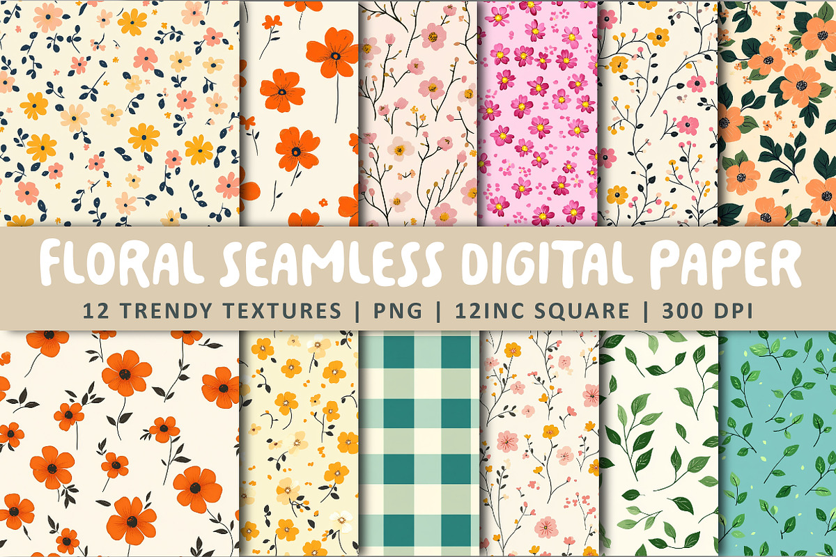 Floral Seamless Digital Paper, an Illustration by OK Design (Photo 1 of 3)