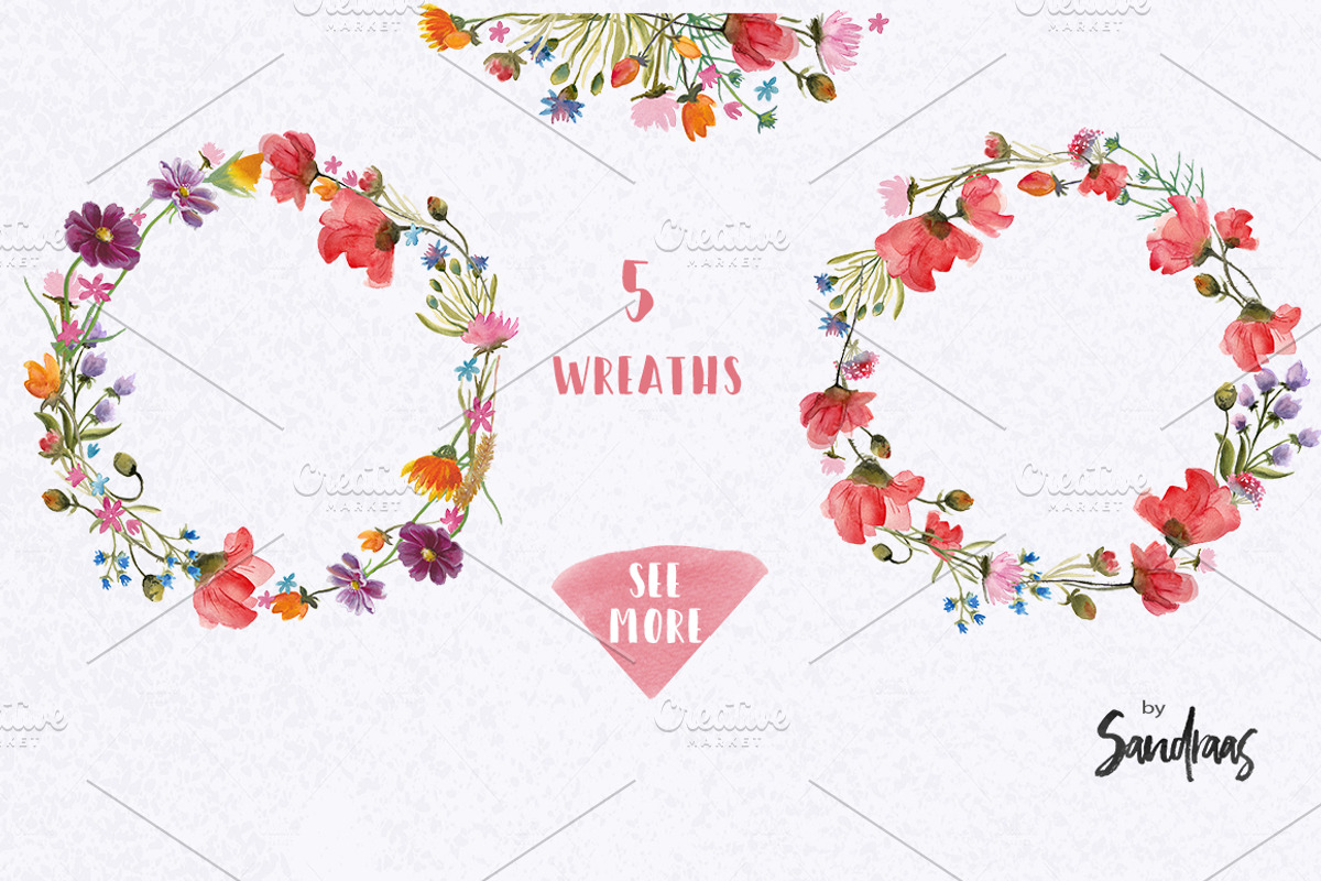 Wild flowers watercolor clip art, an Illustration by SandraGraphicDesign (Photo 5 of 7)