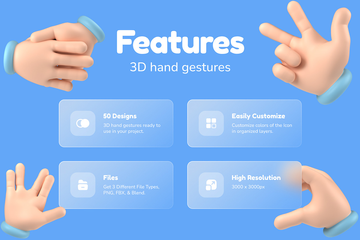 Floating 3D Hands Icons, an Object 3D Model by Vectors Market (Photo 2 of 9)