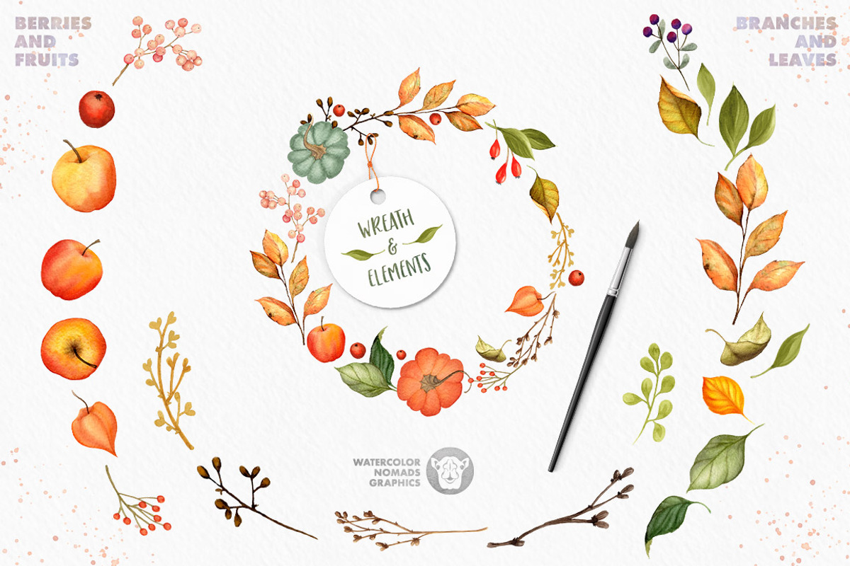 Pumpkin Season Watercolor Collection, an Illustration by Watercolor Nomads (Photo 3 of 6)