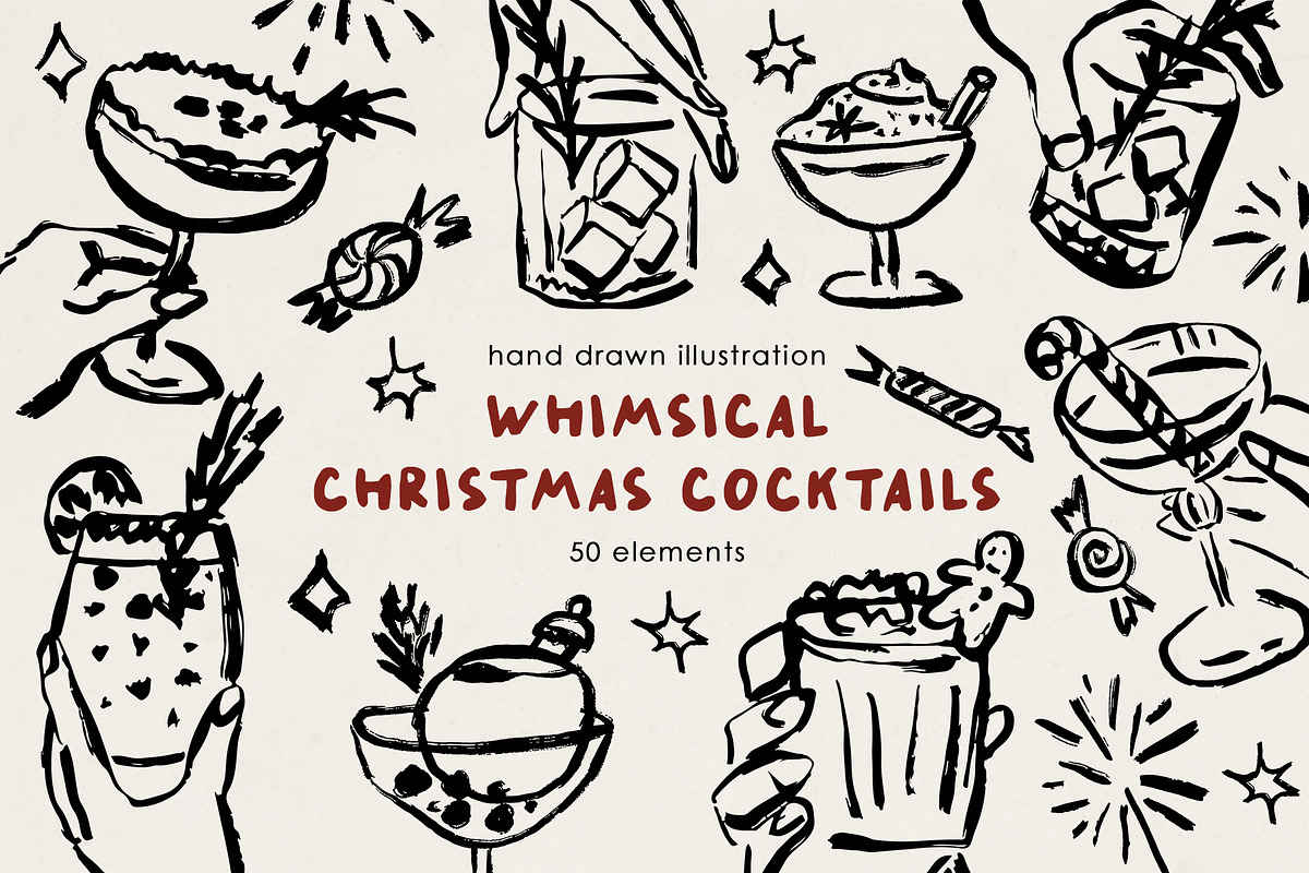 Whimsical Christmas Cocktails, a Food Illustration by Teresa Art Store (Photo 1 of 9)