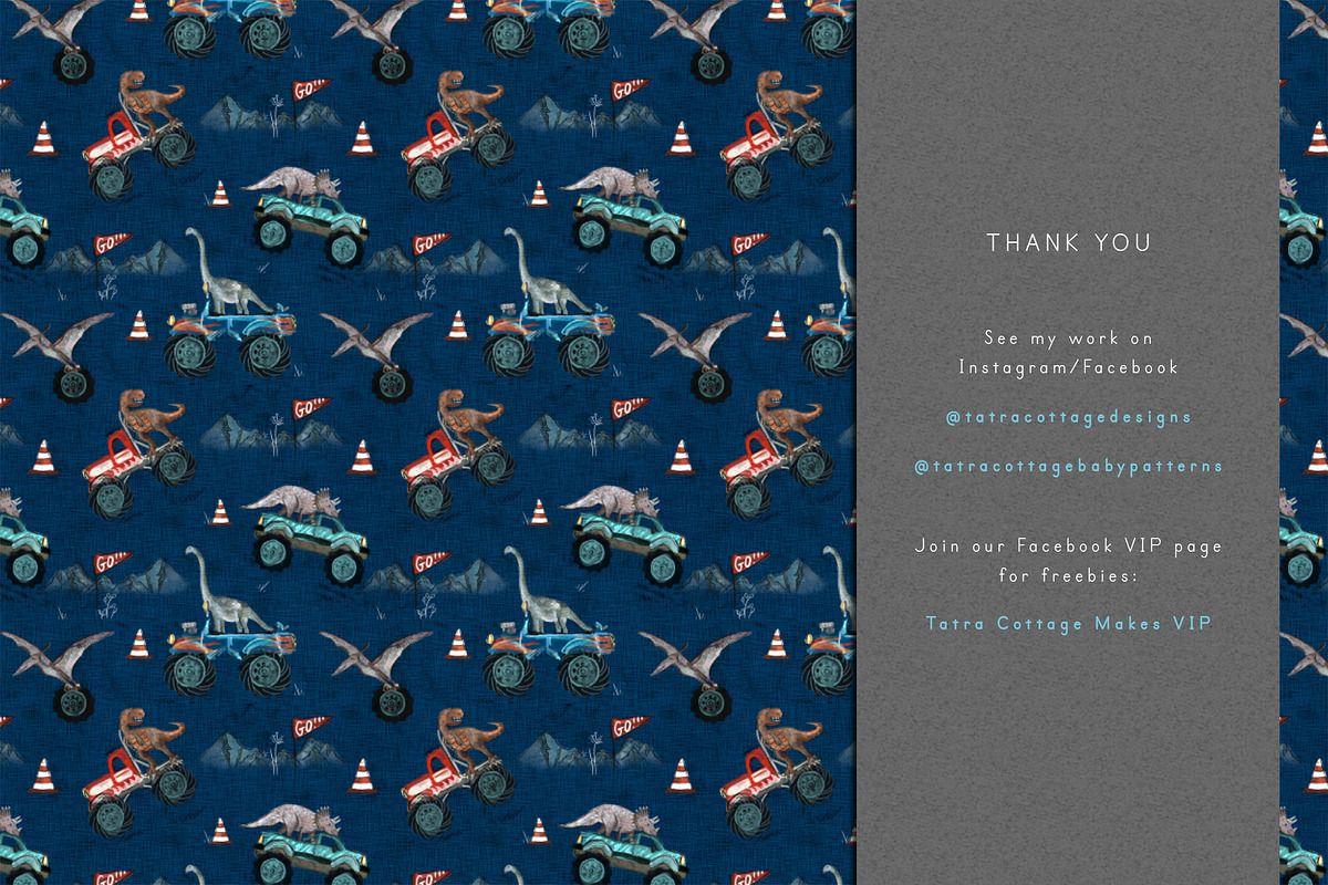 Monster Trucks Dino Seamless Pattern, a Pattern Graphic by Tatra Cottage Designs (Photo 4 of 4)