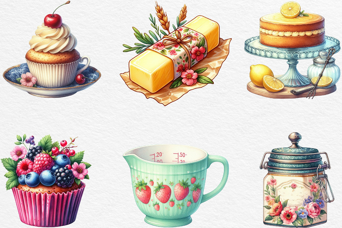 Vintage Baking Sublimation Clipart, an Illustration by Black Bird Studio (Photo 2 of 6)