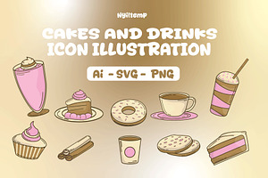 Cake and Drink Icon Illustration
