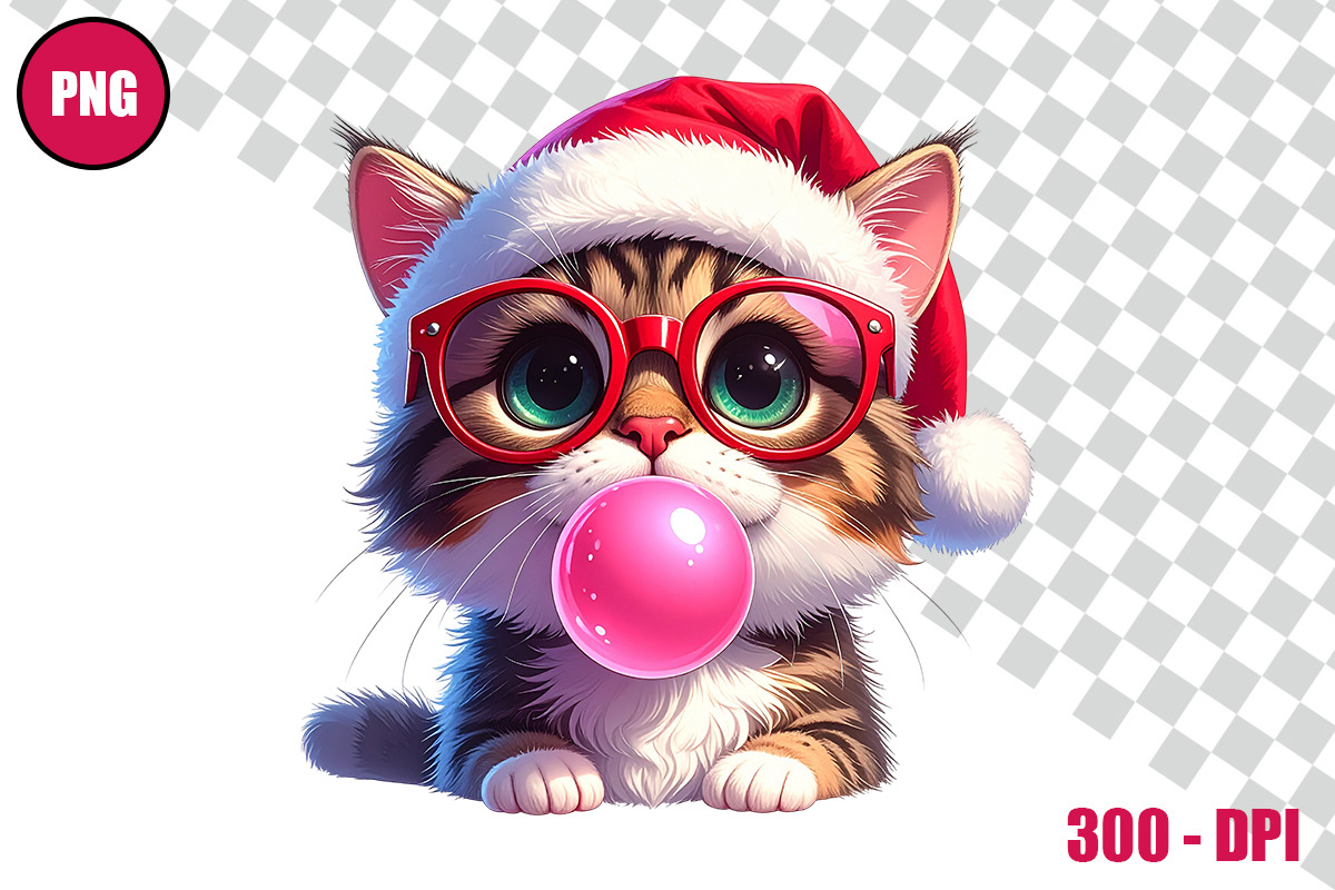 Christmas Cat Bubble Gum Clipart, an Animal Illustration by taramija (Photo 5 of 11)