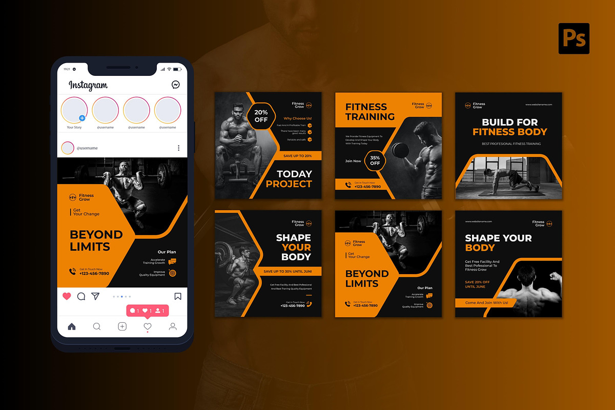 Fitness Training Instagram Post, a Social Media Template by CavenArt (Photo 3 of 5)