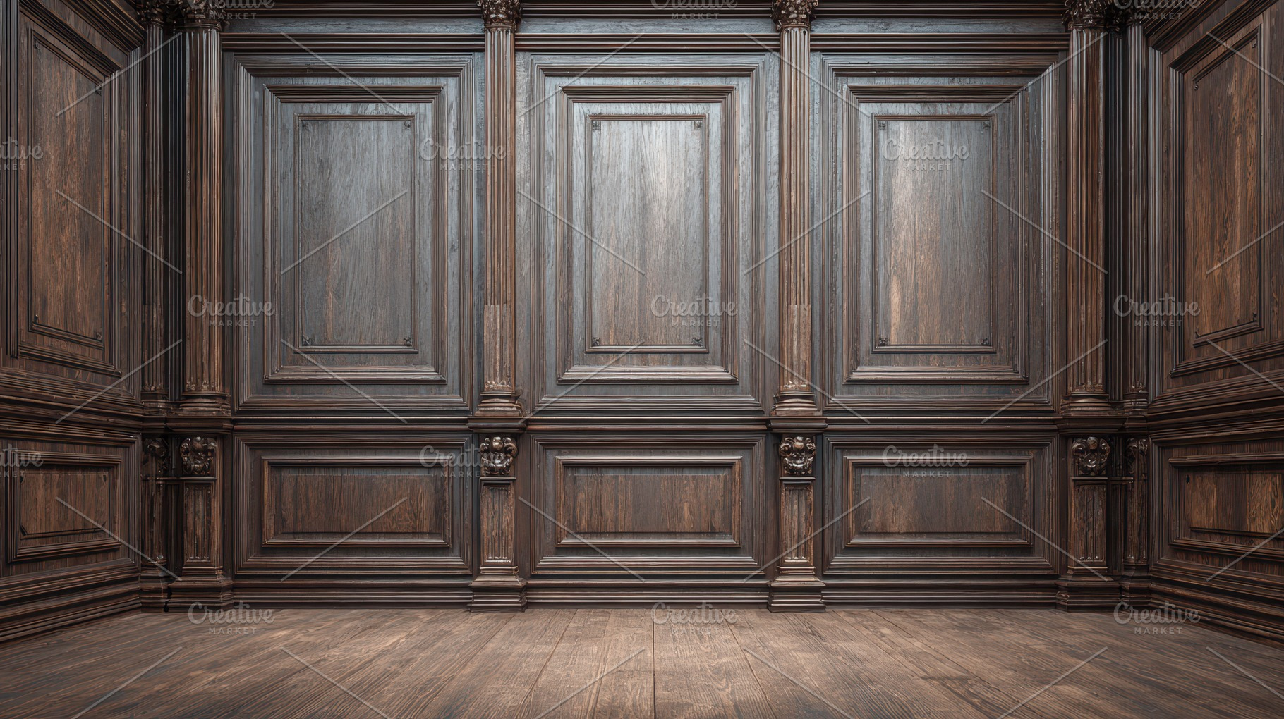 Warm wooden walls display intricate, a Photo by Pavel_design