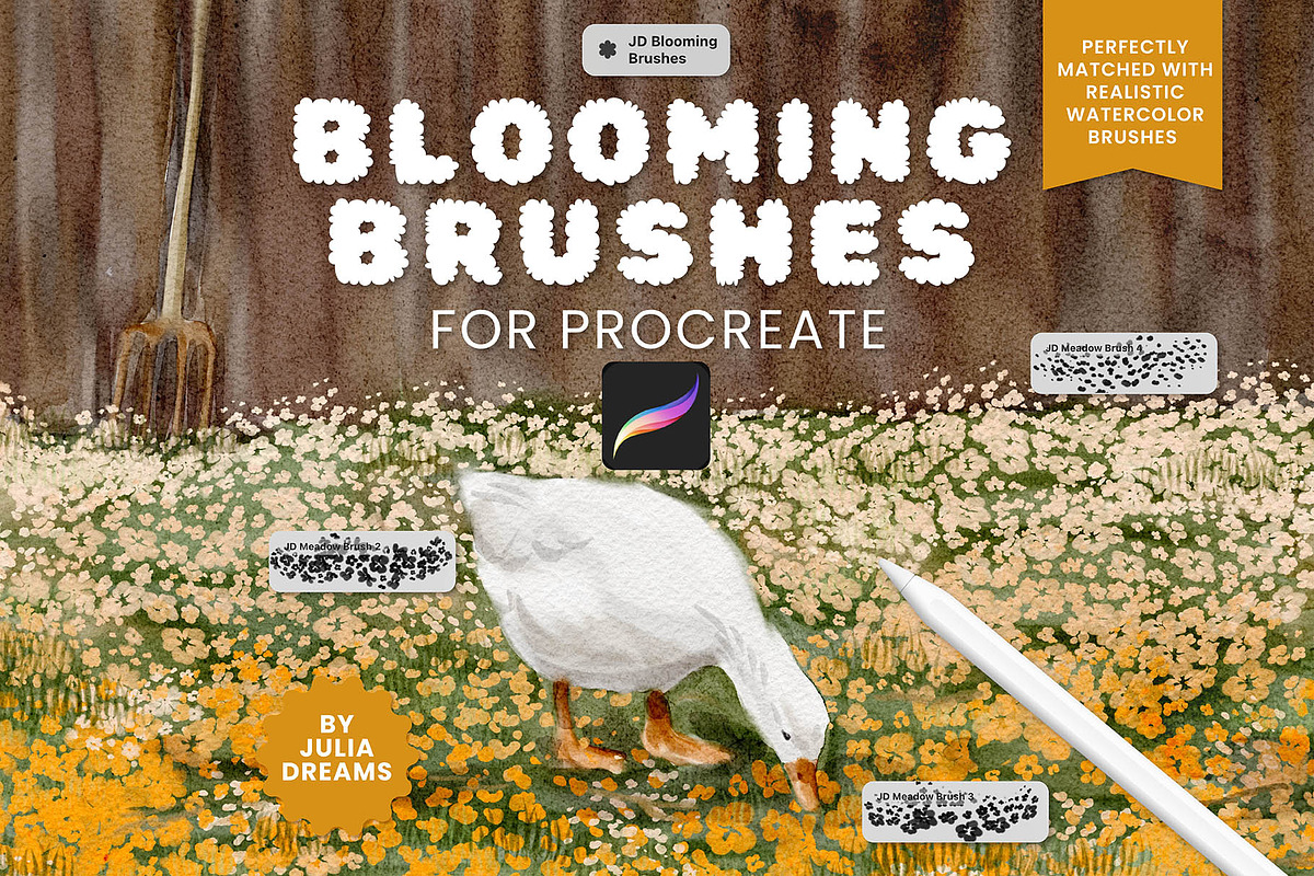 Blooming Brushes for Procreate, a Brush Add-On by Julia Dreams (Photo 1 of 6)