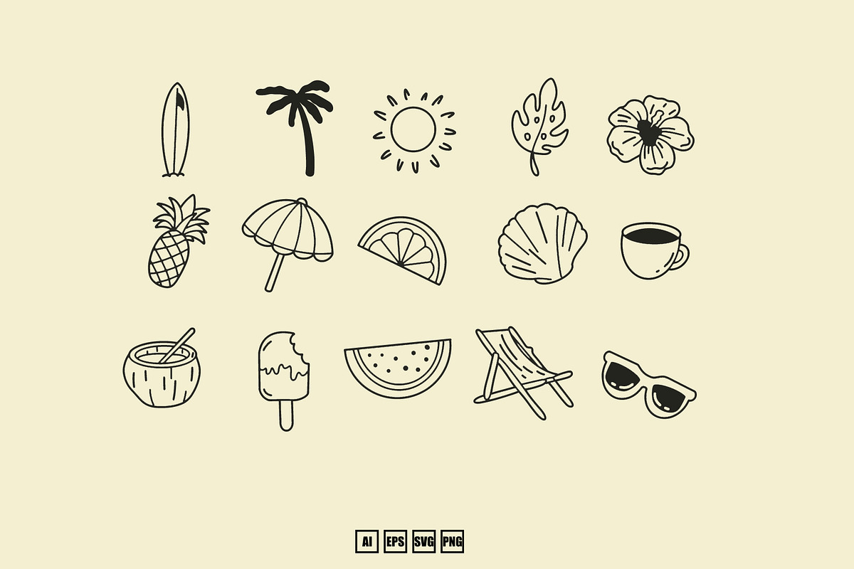 Icon Lineart Summer Beach, an Illustration by kalehstudio