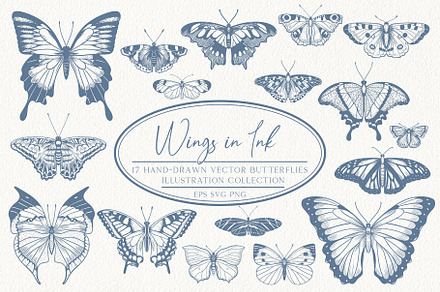 Wings in Ink. Vector Butterflies